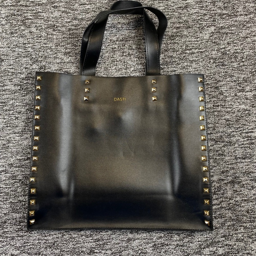 DASTI Black Faux Leather Tote Bag Gold Studded Large Shopper Shoulder Purse